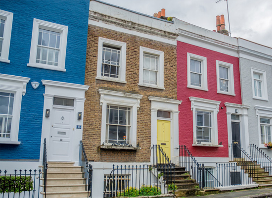 Typical colorful residential houses in Portobello road