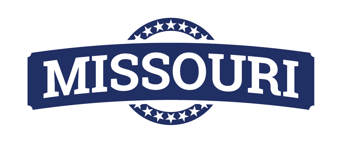 A blue missouri logo with white stars on a white background
