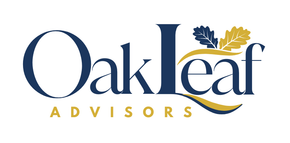 OakLeaf Advisors logo with blue and gold oak leaves. The company name is in a bold, dark blue font.