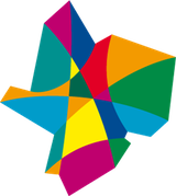A colorful geometric shape on a white background