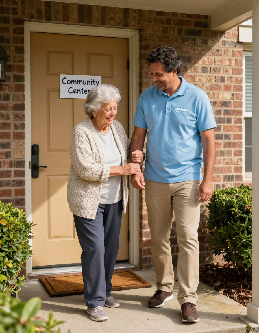 Volunteer assisting an elderly neighbor
