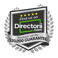 DirecTorii.com badge with five stars and “Backed by up to $20,000 Guarantee” text