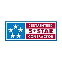 CertainTeed 5-Star Contractor logo with white stars on blue and red panels