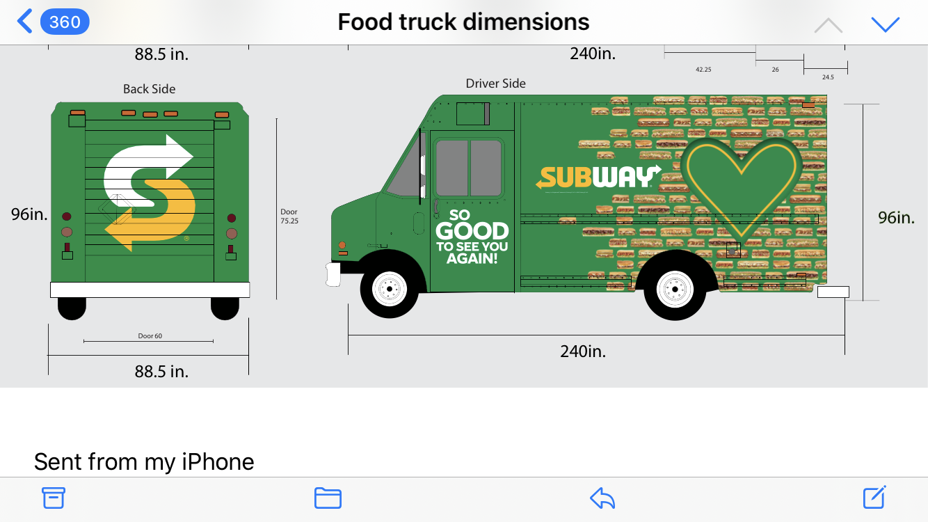A green subway food truck body print.