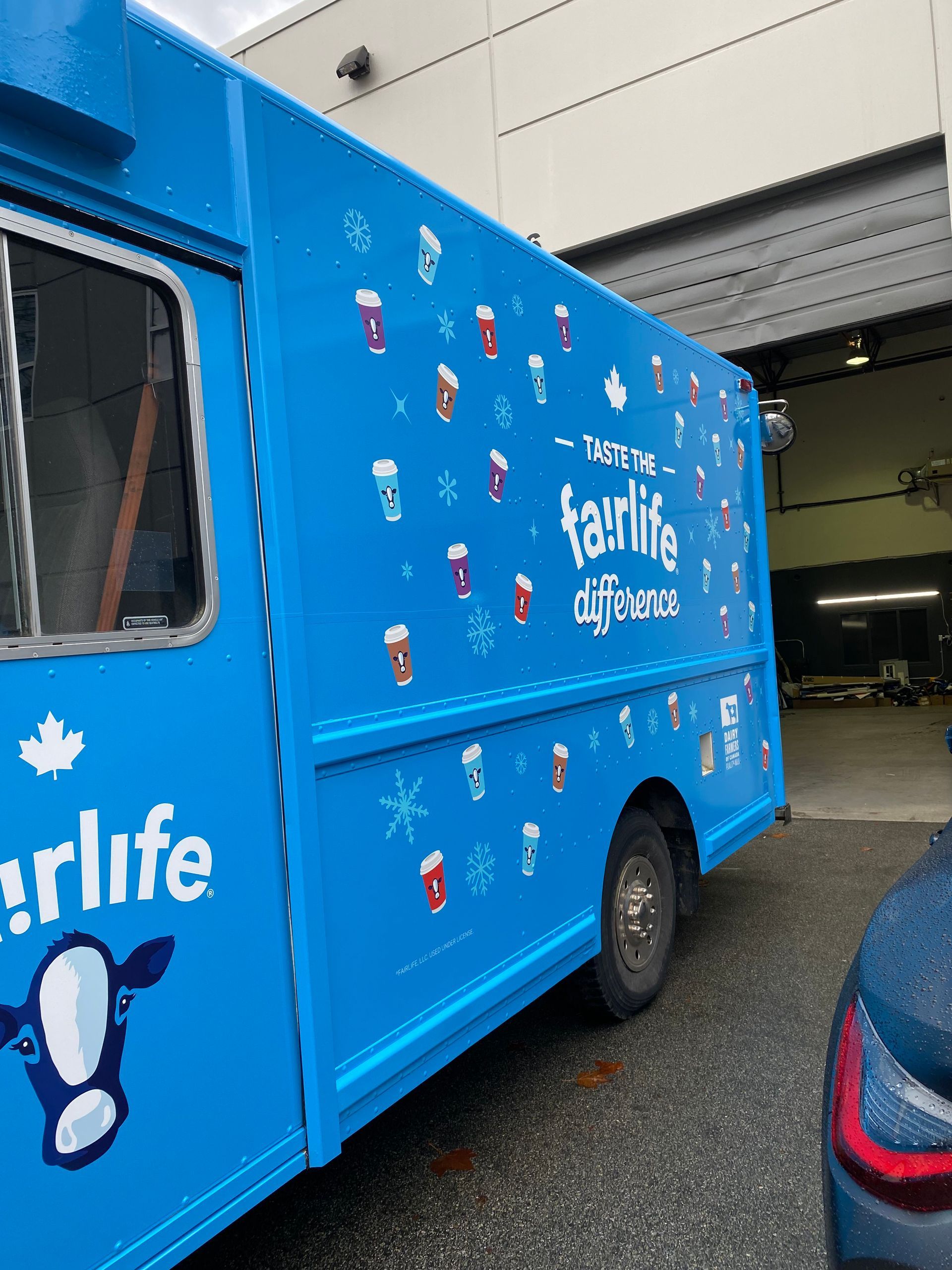 A blue fairlife food truck.