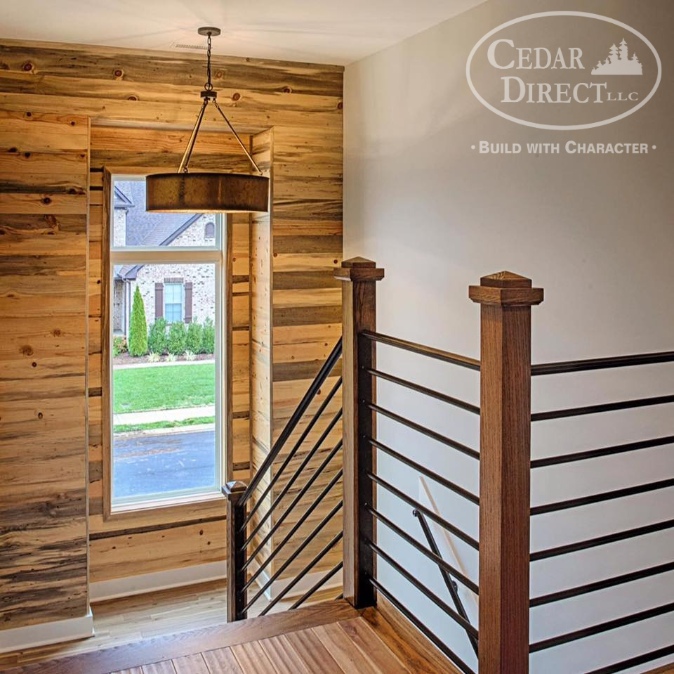 A staircase with a cedar direct logo on it