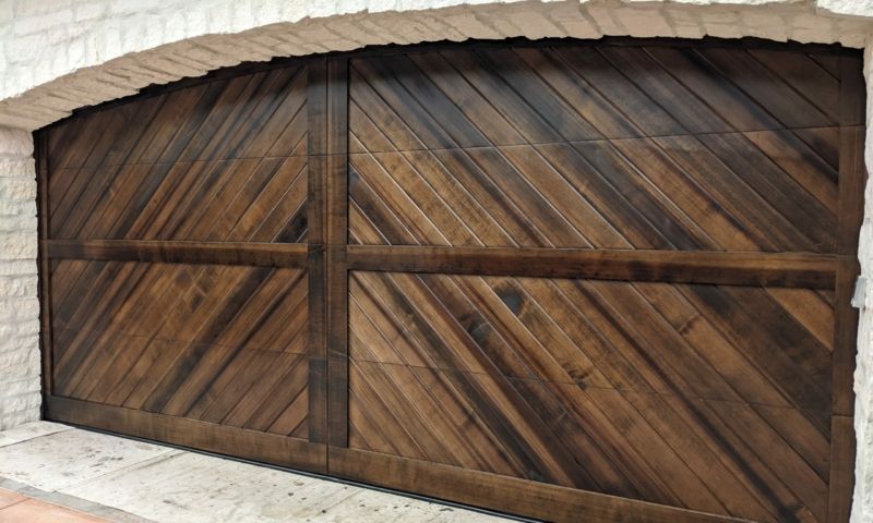 A garage door sealed using Burnt Hickory Ready Seal