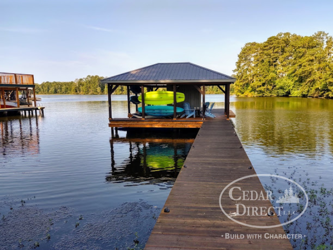 A dock with a cedar direct logo on it