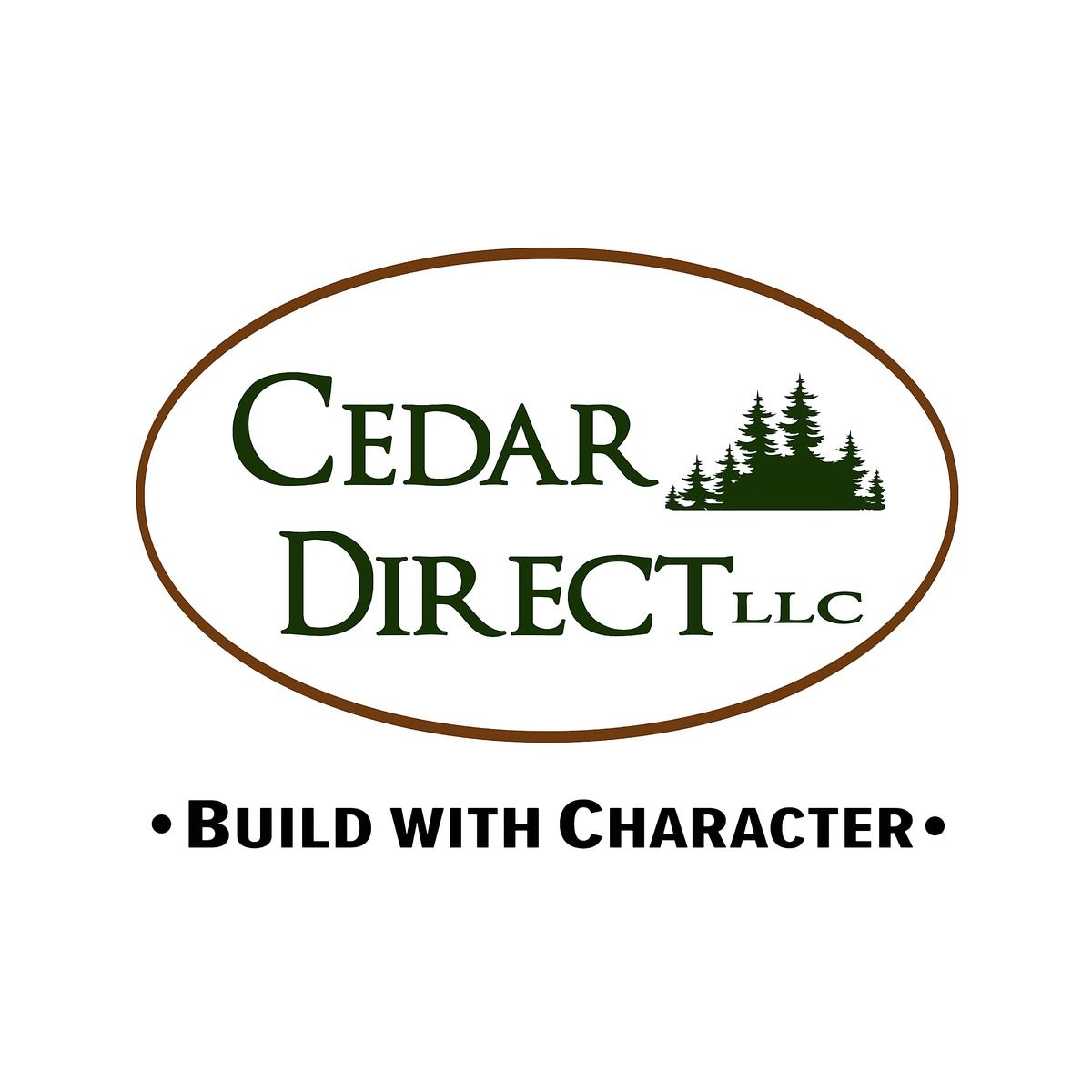Cedar Direct LLC logo with dark green text, pine trees, and tagline: 