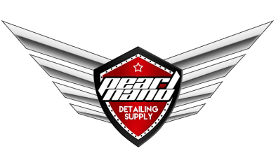 Logo for Pearl Nano Detailing Supply featuring a shield and wing design with red, white, and gray colors.