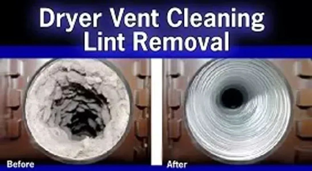 a before and after picture of a dryer vent cleaning lint removal