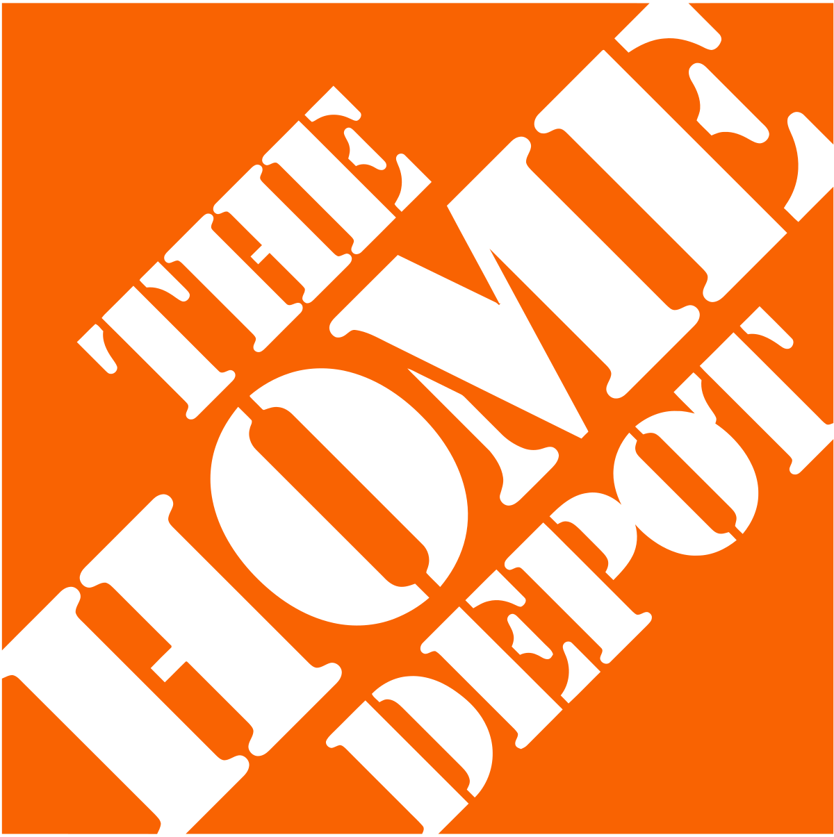 An orange and white logo for the home depot