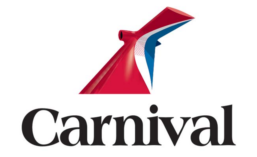 A carnival logo with a red , white and blue sailboat