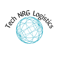 A logo for tech nrg logistics with a globe in the middle
