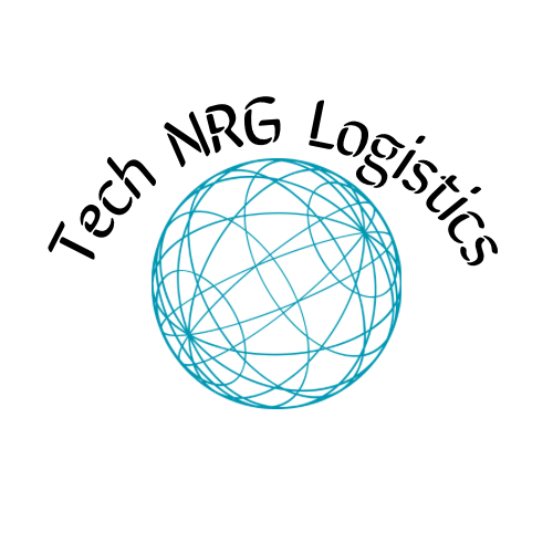 A logo for tech nrg logistics with a globe in the middle
