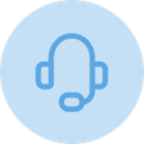 Blue headset icon on a light blue circle, suggesting customer service or support.