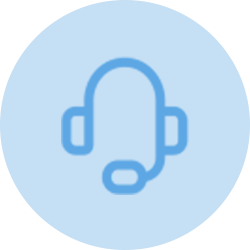 Blue headset icon on a light blue circle, suggesting customer service or support.