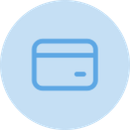 Blue credit card icon on a light blue circle background.