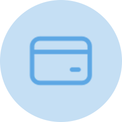 Blue credit card icon on a light blue circle background.