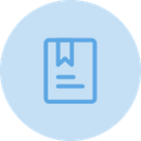 Blue box icon on a light blue circle background, representing a package.