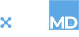Logo of XMD: light blue emblem and text 