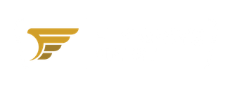 Gold stylized wing or letter F logo on a white background