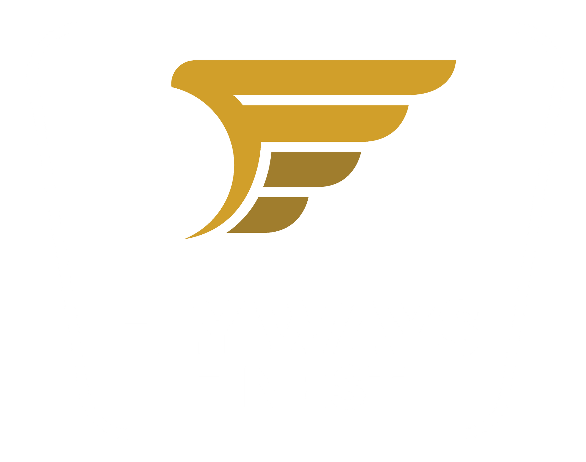 Gold stylized wing logo on a white background