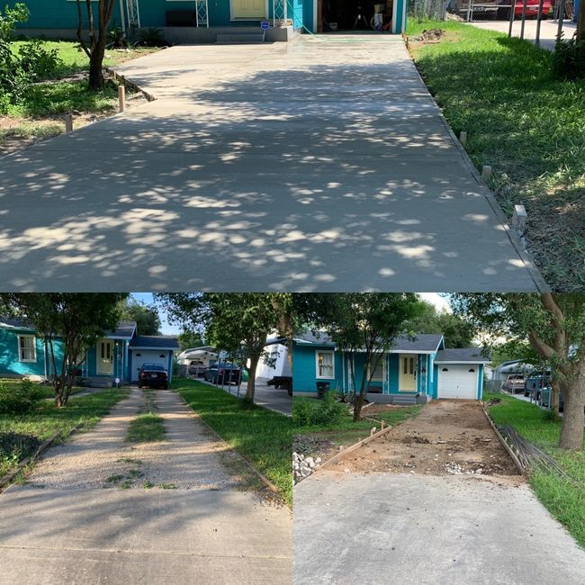 A before and after photo of a concrete driveway