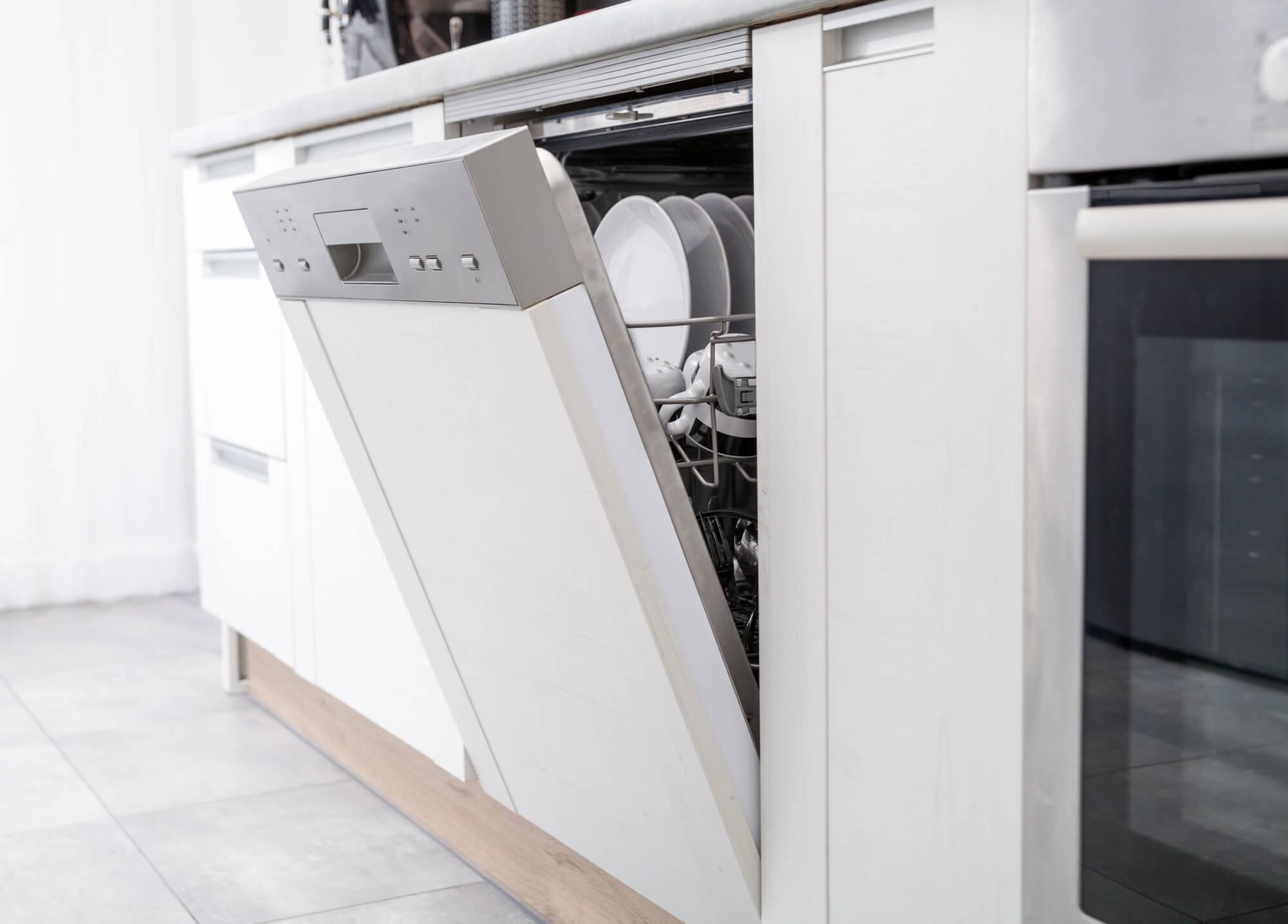A opened dishwasher