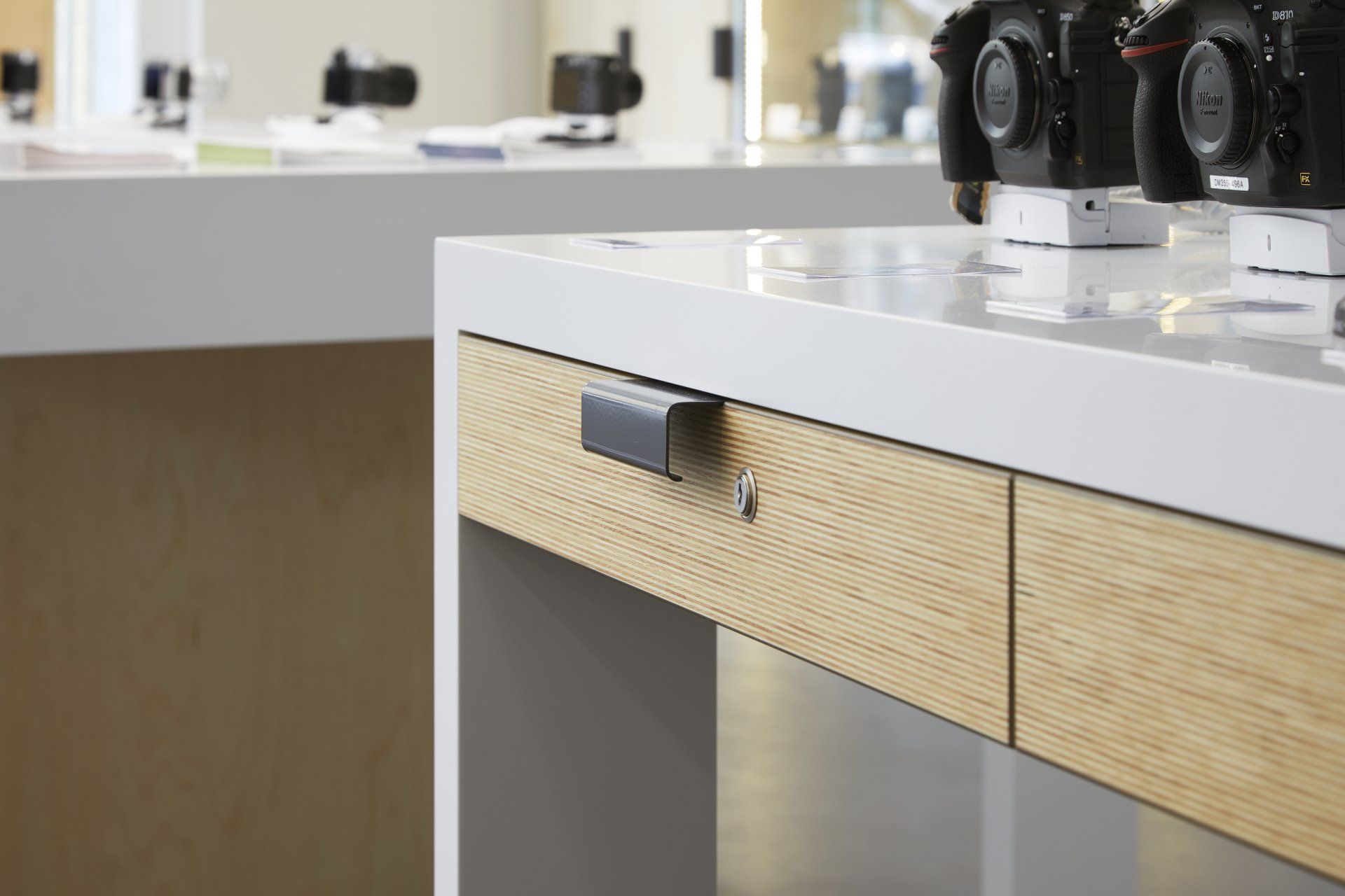 detail of drawer in play table constructed of birch ply