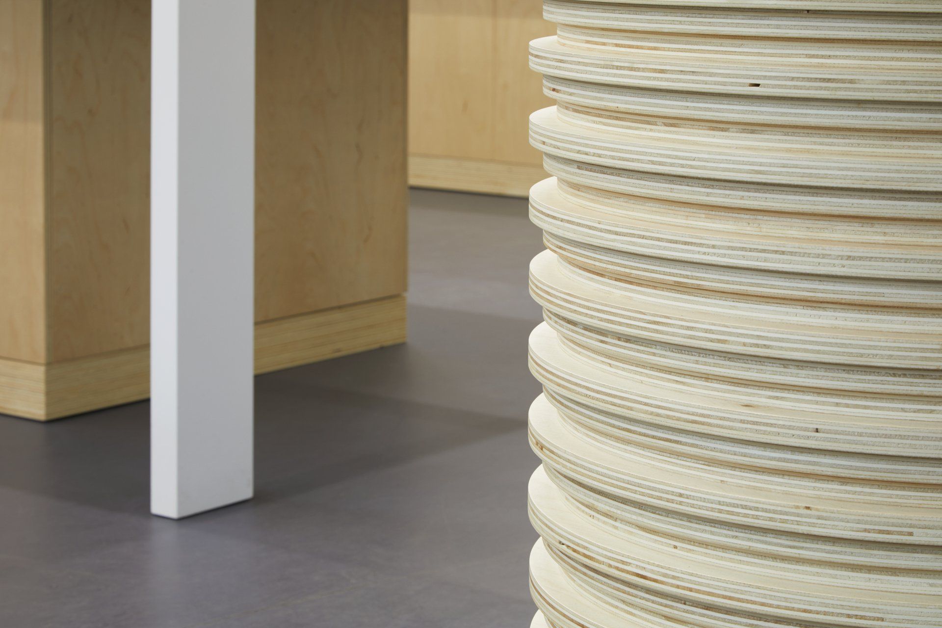 detail of laminated construction of birch ply customer service pod