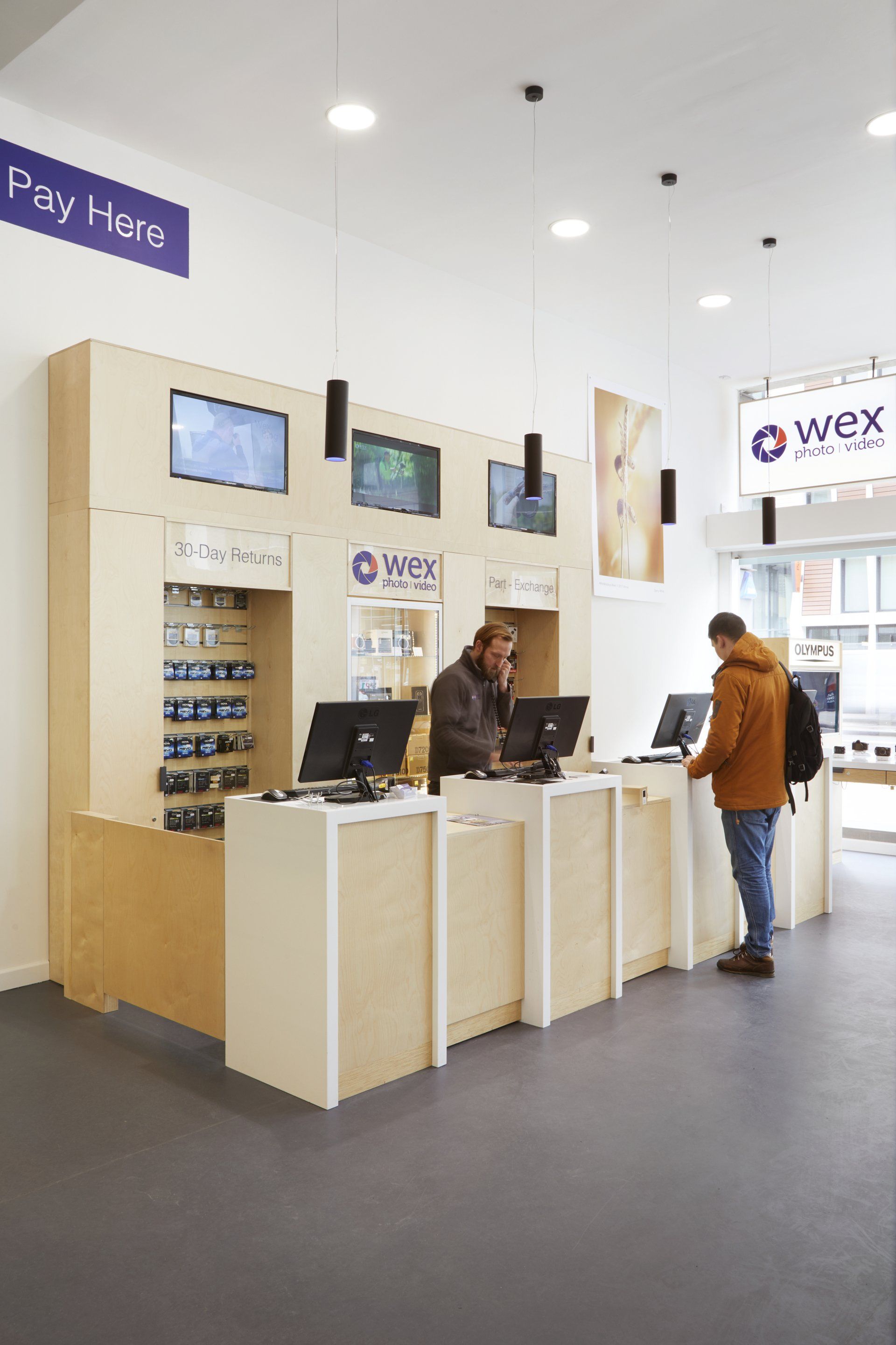 the retail store main point of sale counter made of birch plywood