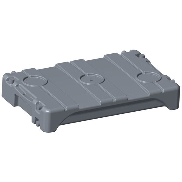 Gray rectangular plastic case with molded ridges and rounded corners, shown on a white background
