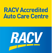 A blue and yellow logo for a rach accredited auto care centre.