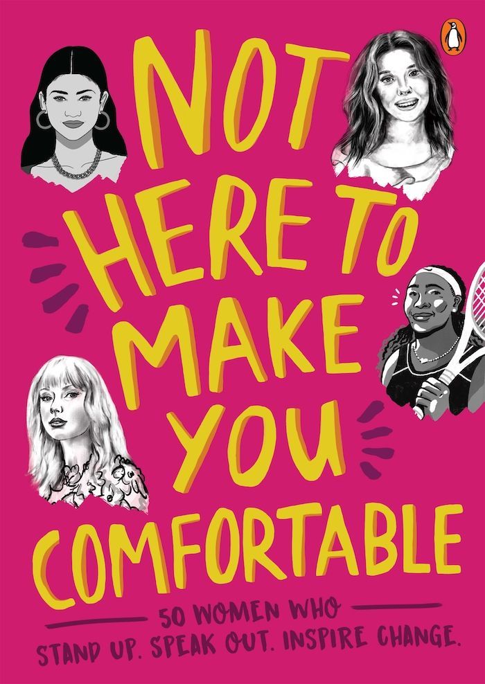 a book cover that says not here to make you comfortable