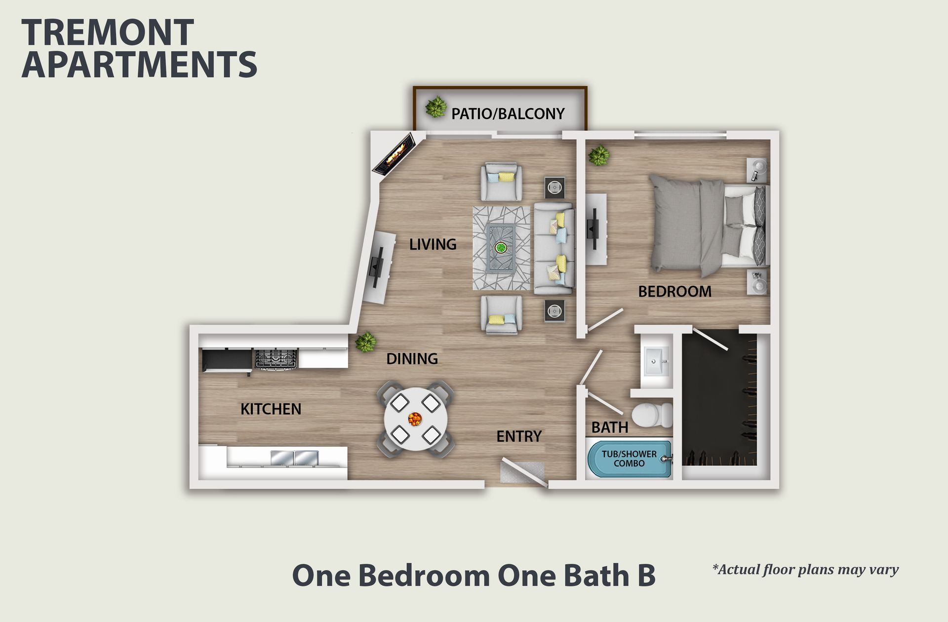 Top-down view of a small two-story apartment floor plan with bedroom, kitchen, bathroom, living area, and balcony.
