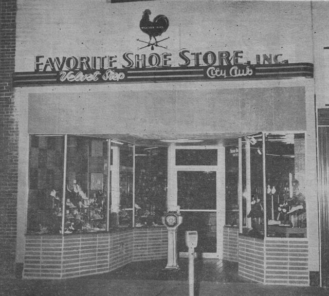 a black and white photo of a favorite shoe store