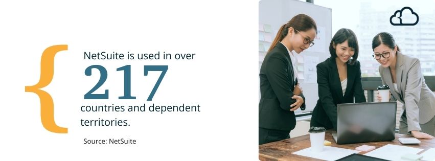 Graphic explaining that NetSuite is used in over 217 countries and independent territories.