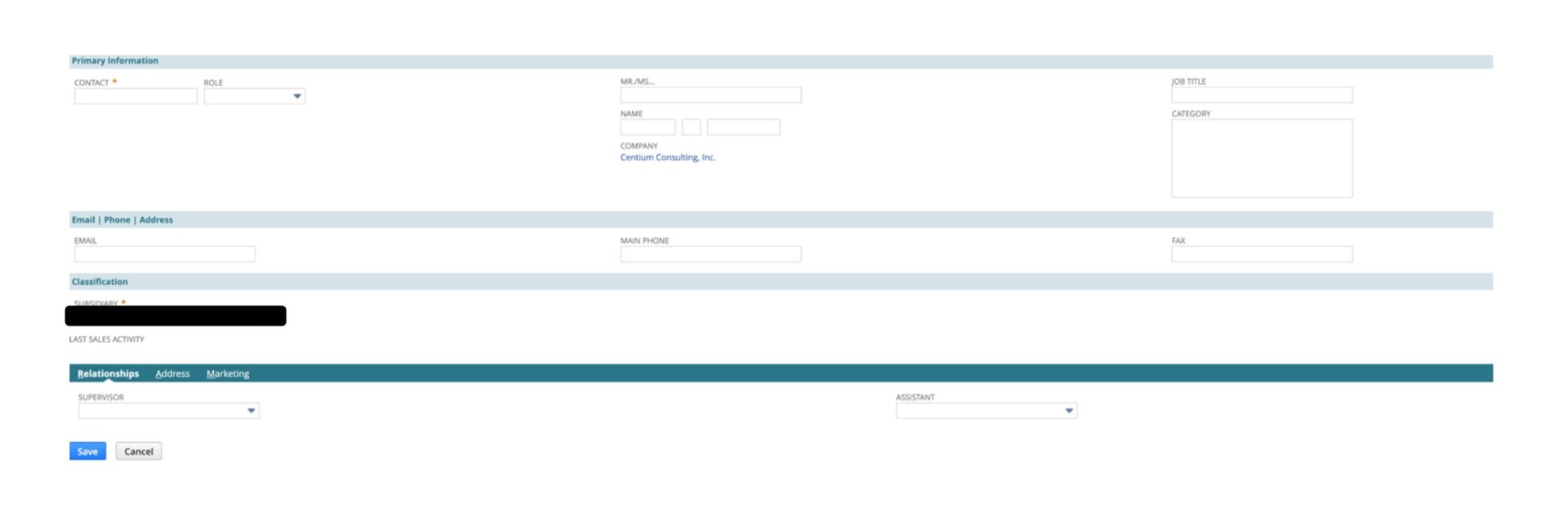 The fourth screenshot showing how to create a customer record in NetSuite. 