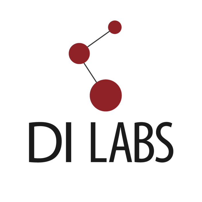 A logo for di labs with a red circle in the middle