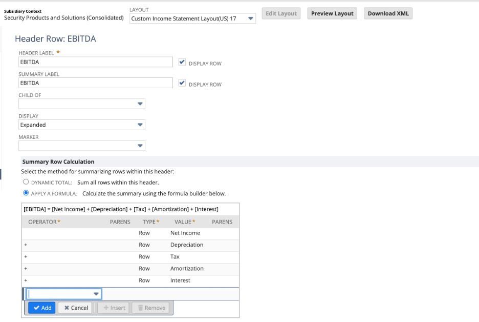 First screenshot showing how to create an EBITA report. 