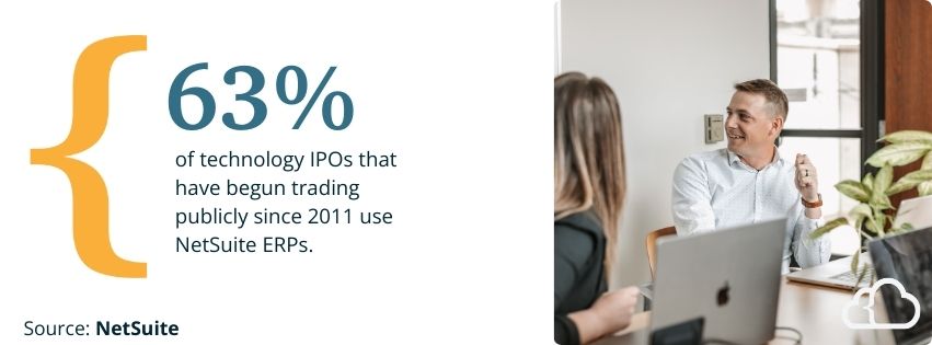 statistic stating 63% of technology IPOs have begun trading publicly since 2011 use NetSuite ERP