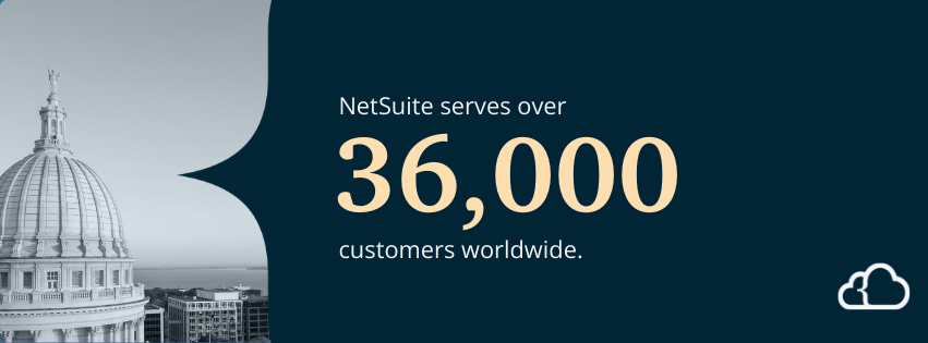 Graphic stating that Oracle NetSuite supports over 36,000 customers worldwide. 