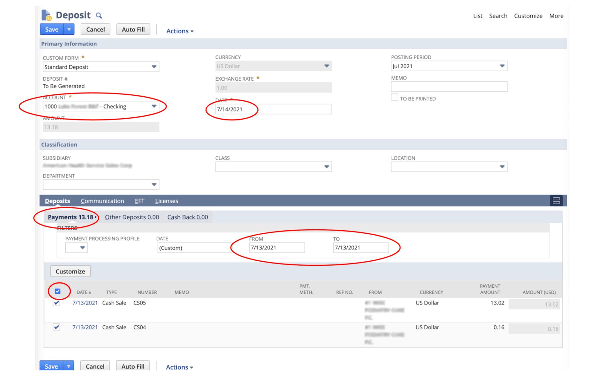 The third screenshot showing how to complete a NetSuite bank reconciliation.