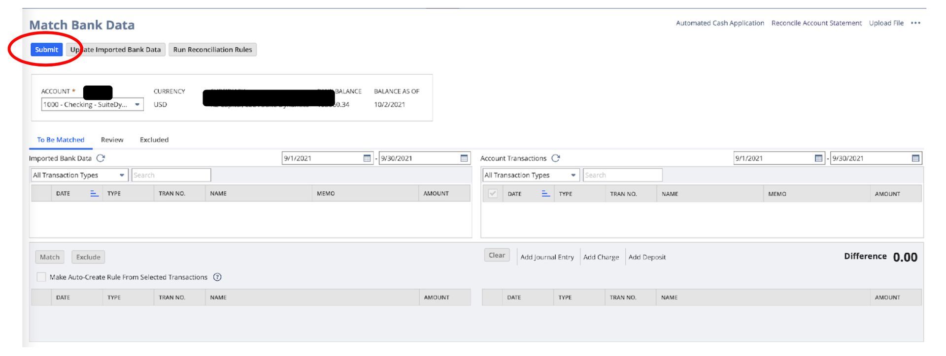 This is the fifth screenshot showing how to complete a bank reconciliation in NetSuite. 