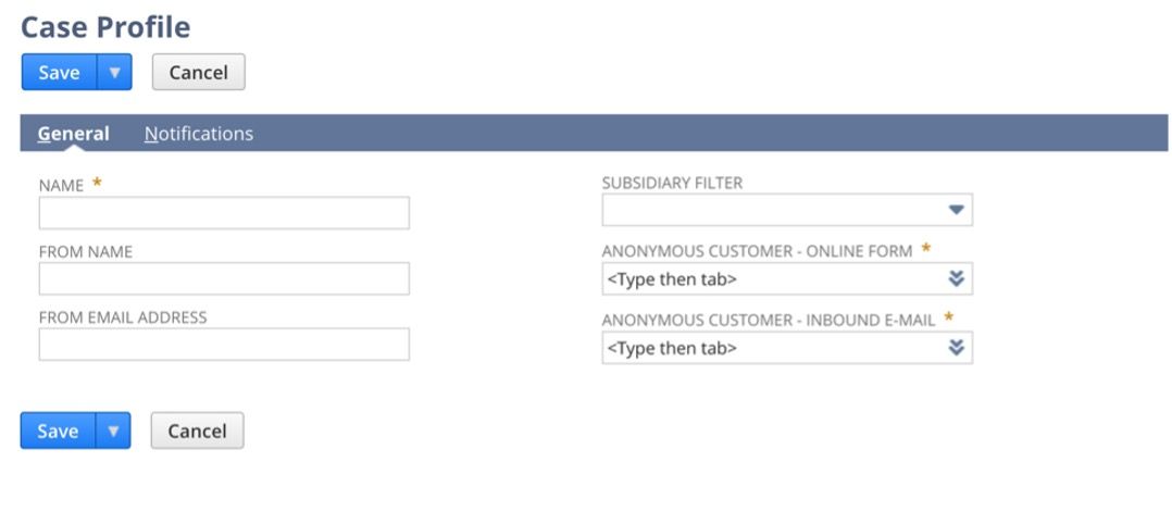 This screenshot shows how to create case profiles in NetSuite.