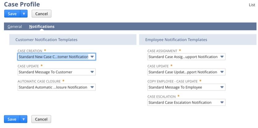 This screenshot shows how to select templates for NetSuite email notifications.