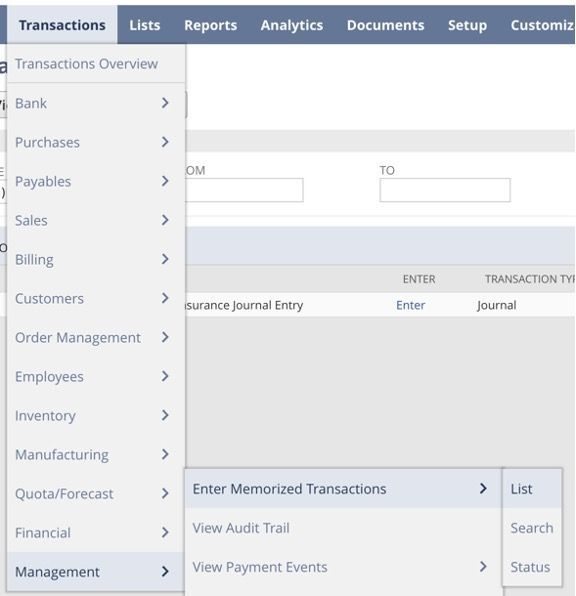The sixth screenshot illustrating how to create memorized transactions in NetSuite.