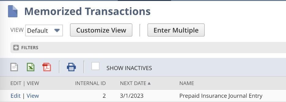 The seventh screenshot illustrating how to create memorized transactions in NetSuite.