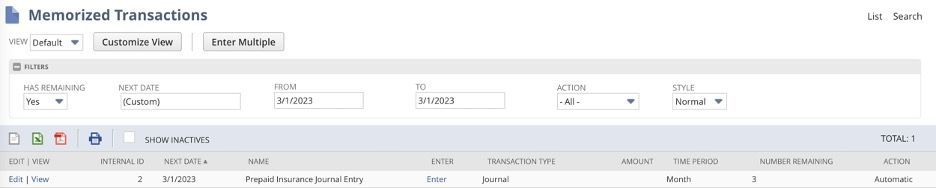 The eighth screenshot illustrating how to create memorized transactions in NetSuite.